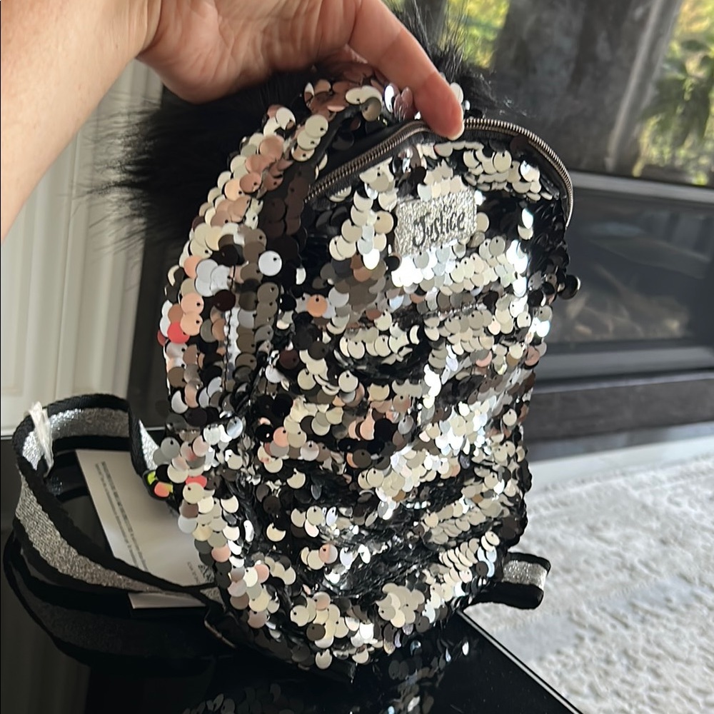 Justice Sequin Mini Backpack - Black and Silver